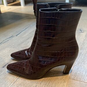 Everlane Dark Brown Croc-Embossed Booties